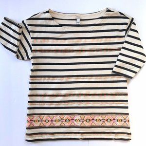 J Crew Neon Stitched Boatneck Striped 3/4 Sleeve